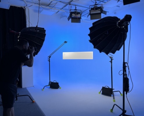Professional Product Shoot at Rev Studio with a Blue Cyclorama Wall Background